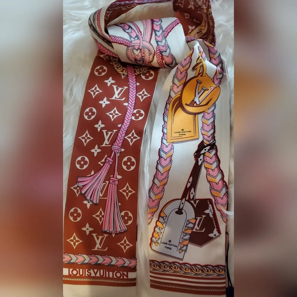 100% Silk Bag Twilly, Multicolor Scarf, Hairtie, Nonbranded